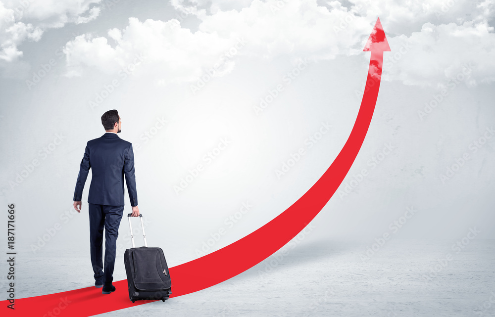 Businessman leaving on the red carpet arrow Businessman leaving on the red carpet arrow