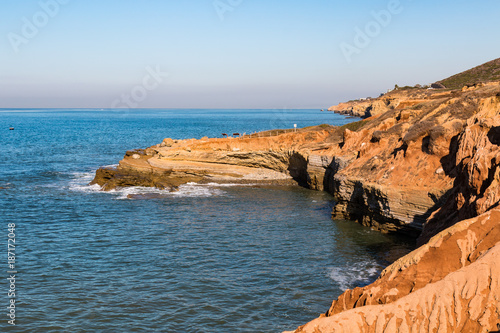 The rocky tidepool area at Cabrillo National Monument in Point Loma, California during high tide. 