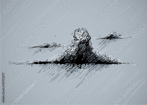 Illustration of a dark, wet and violent storm cloud dropping rain.