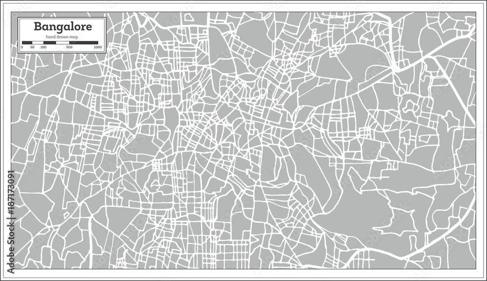 Bangalore India City Map in Retro Style.