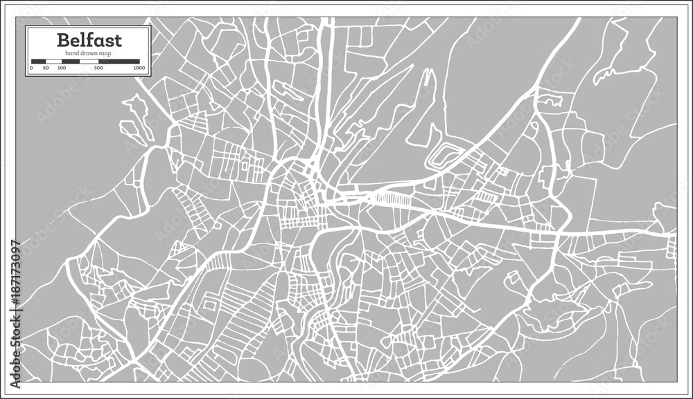 Belfast Ireland City Map in Retro Style.