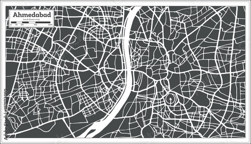 Ahmedabad India City Map in Retro Style.