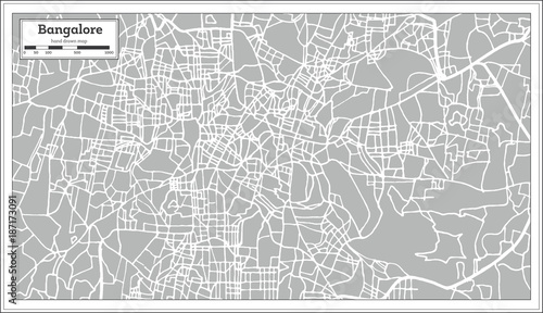 Bangalore India City Map in Retro Style.