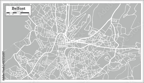 Photo Belfast Ireland City Map in Retro Style.