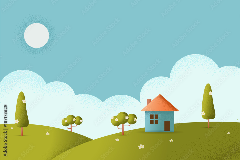 House on hill Vector texture style concept illustration. House on hill Vector texture style concept illustration.