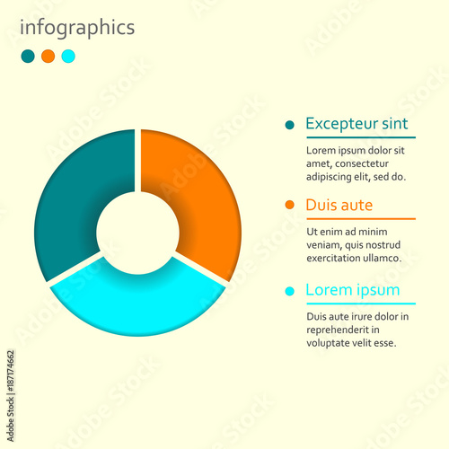 Diagram or pie chart template. Business infographics concept with 3 steps, options, parts, or levels. Vector illustration.