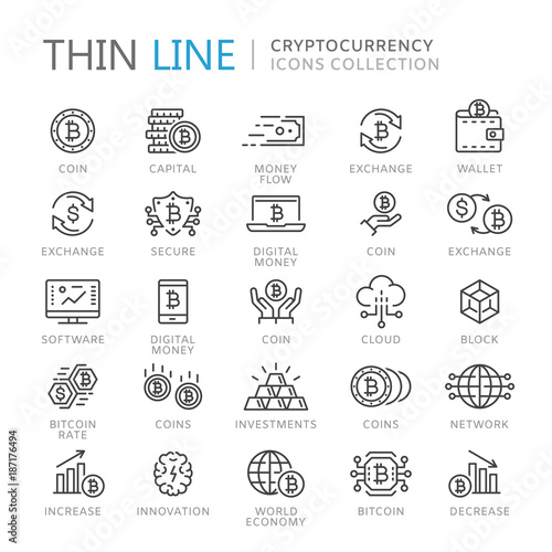 Collection of cryptocurrency thin line icons