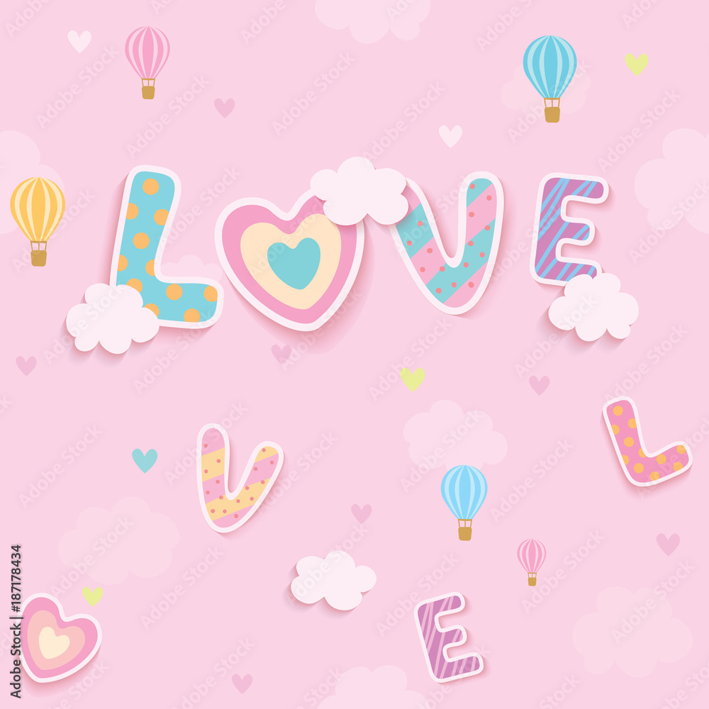 Seamless pattern of love alphabet and heart on pink background design for Valentine's day. Seamless pattern of love alphabet and heart on pink background design for Valentine's day.