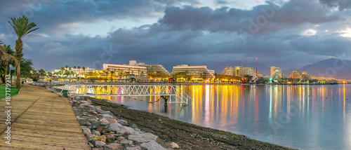 Night panoramic view on the harbor of Eilat - the southernmost port and famou...