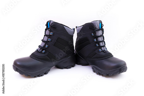 Black winter shoes. Pair of black winter shoes isolated on white background