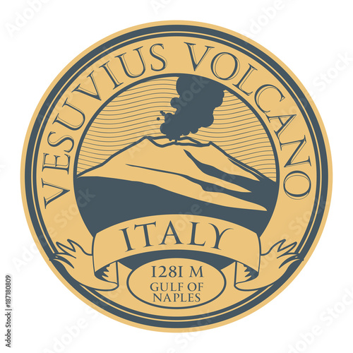Stamp with words Vesuvius Volcano, Italy
