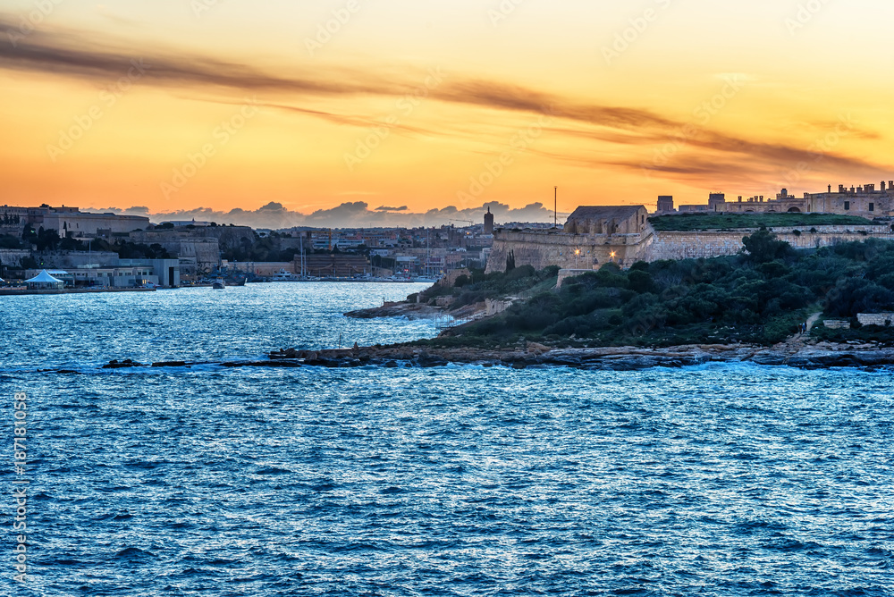 Malta: Valletta, Manoel Island and Marsans Harbour at sunset