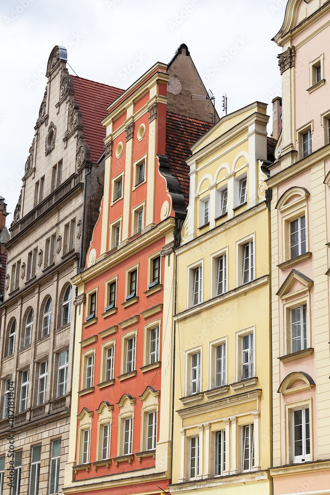 Main market, colorful tenement houses, Lower Silesia, Wroclaw, Poland