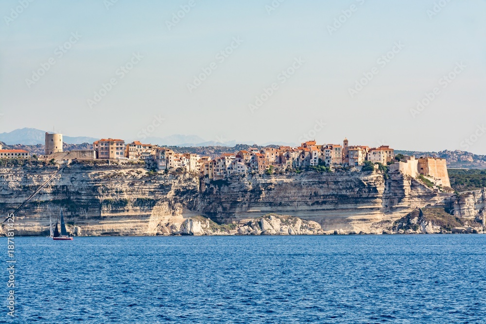 Panoramic view of Bonifacio from the sea, Corsica, France