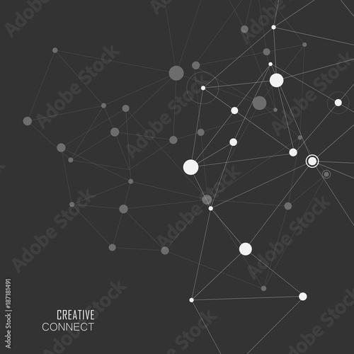 Connection white dots and lines science background