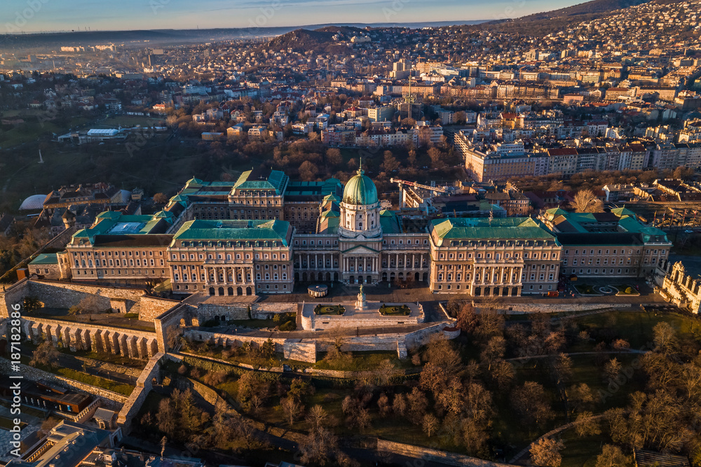 Budapest, Hungary - Aerial view of Buda Castle Royal Palace early in the morning