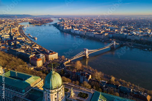 Foto Budapest, Hungary - Aerial skyline view of Budapest with Buda Castle Royal Palac
