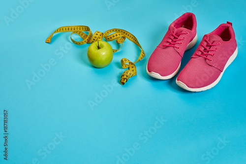 Sneakers, centimeter, green apple, weight loss, running, healthy