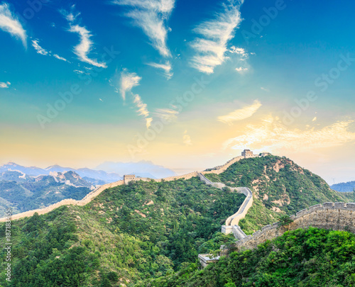 Great Wall of China at the jinshanling section,sunset landscape