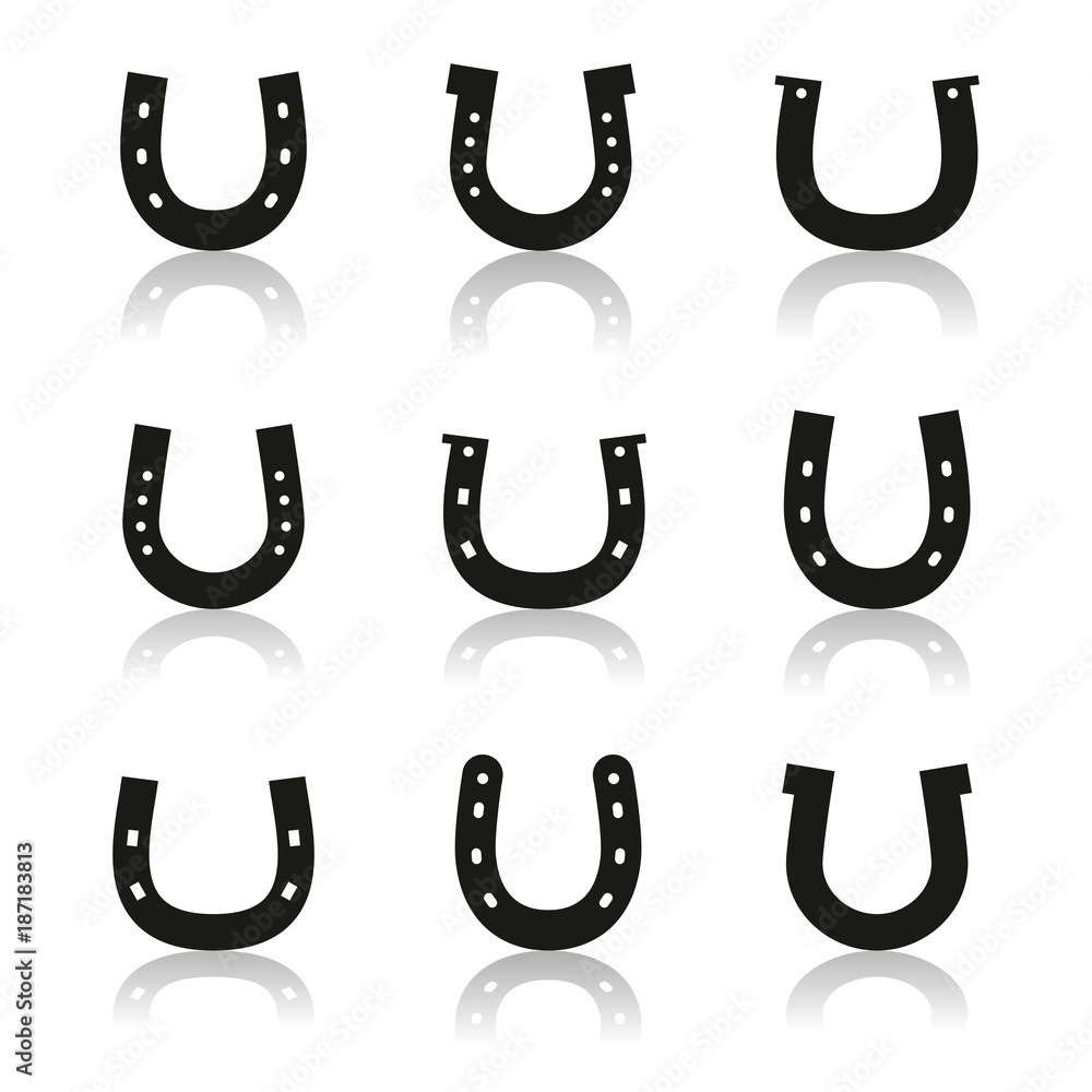 Set of flat horseshoes, vector illustration. Set of flat horseshoes, vector illustration.