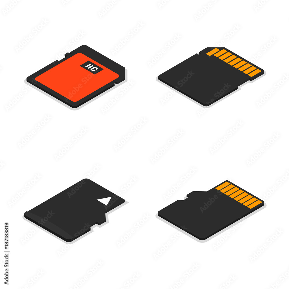 Set of 3D isometric memory cards, vector illustration. Set of 3D isometric memory cards, vector illustration.