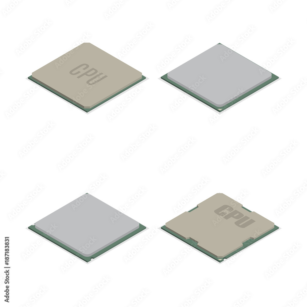 Set of different processors in 3D, vector illustration. Set of different processors in 3D, vector illustration.