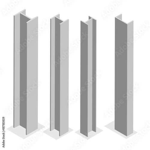 Steel beam isometric vector illustration.