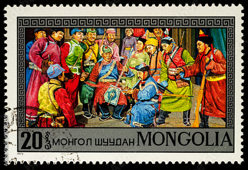 Scene from Mongolian Opera on postage stamp