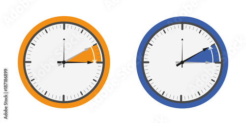sommerzeit winterzeit orangene und blaue uhr