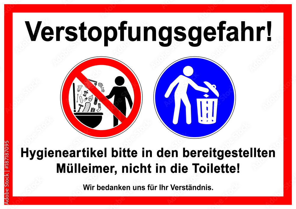 ks278 KombiSchild Verstopfungsgefahr Fremdkörper / Hygieneartikel