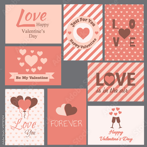 Collection of pink and white colored Valentine's day card, sale 

and other flyer templates. Typography poster, card, label, banner 

design set. Vector illustration EPS10