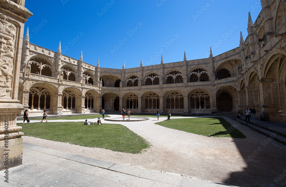 LISBON, PORTUGAL, JUNE 21, 2016 - Backyard of Jeronimos Monastery (Monastero dos Jeronimos) in Lisbon, Portugal, Europe