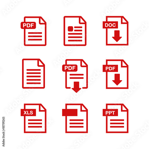 Document icon set. File Icons. PDF file download icon