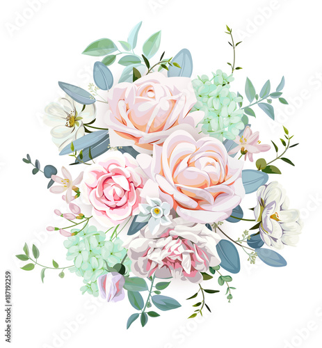 Wedding bouquet with roses and brier flowers