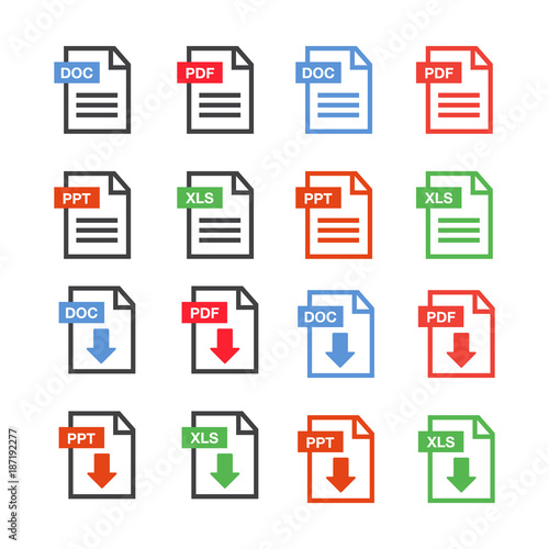 Document icon set. File Icons. PDF file download icon