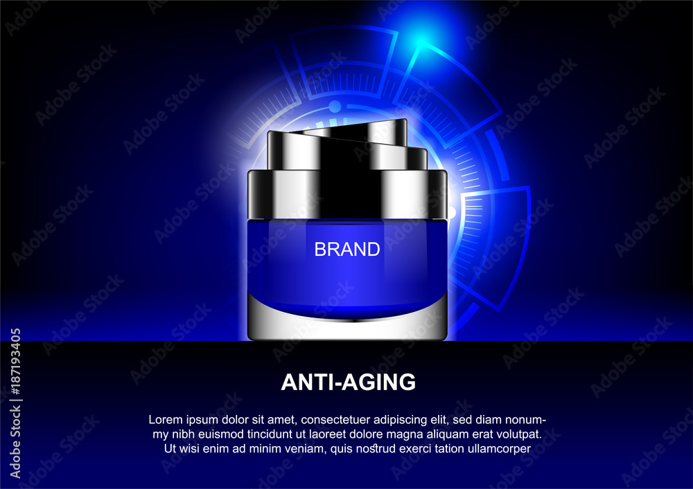 Cosmetic cream with blue glowing light on dark background Cosmetic cream with blue glowing light on dark background