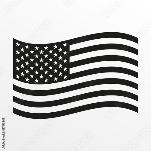 USA waving flag icon. Black and white United States of America national symbol. Vector illustration.