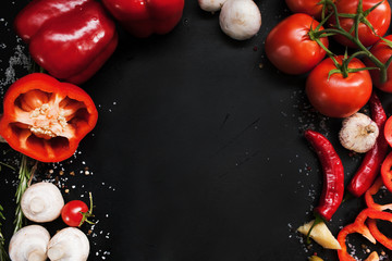 food photography. organic vegetable assortment spices mix background. healthy vegetarian lifestyle concept