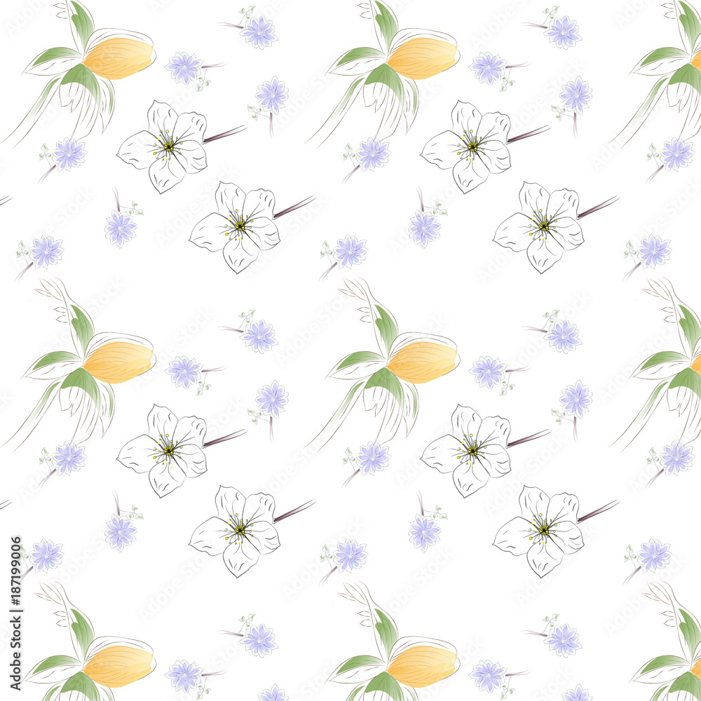 Fototapeta premium Floral seamless pattern with spring flowers