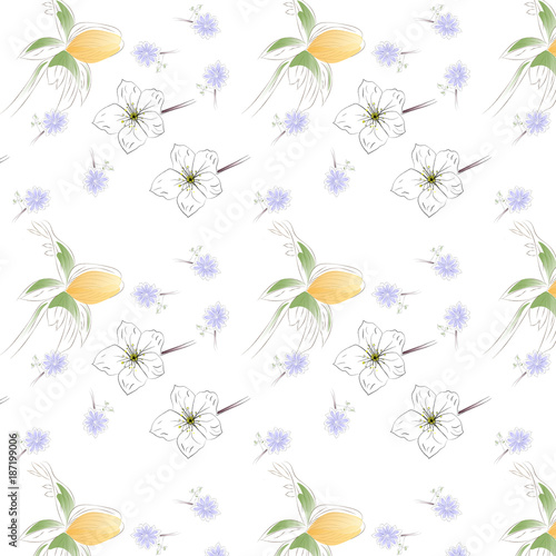 Floral seamless pattern with spring flowers