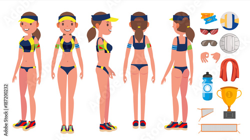 Beach Volleyball Player Vector. Beach Volley. Summer Team Sport. Isolated Flat Cartoon Character Illustration