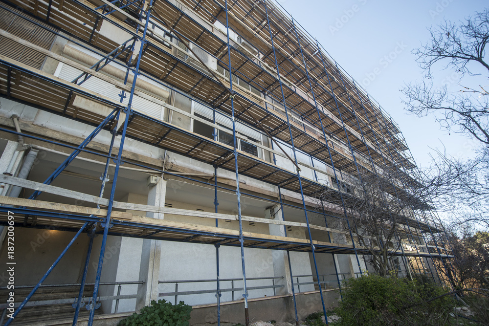 Scaffolding on residence building