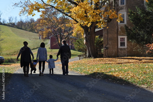 Family Walking down a Country Road Together