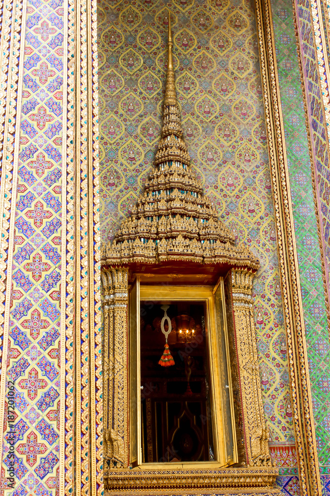 Closeup of Exquisite Golden door at Wat Ratchabophit in Bangkok, Thailand