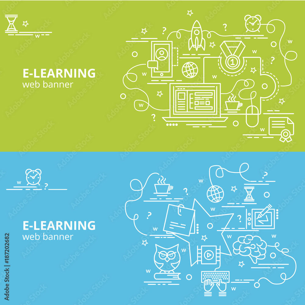 Flat colorful design concept for E-Learning. Infographic idea of making creative products..Template for website banner, flyer and poster..