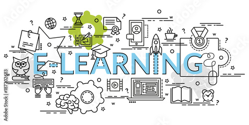 Flat colorful design concept for E-Learning. Infographic idea of making creative products..Template for website banner, flyer and poster..