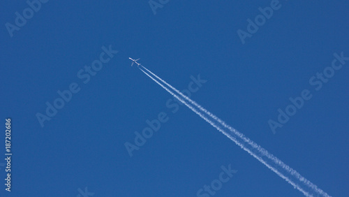 Jet traffic jet on a blue sky.