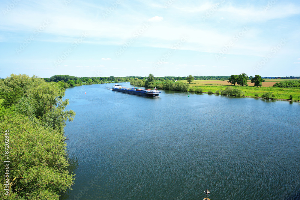 The panoramic view of the river Maas in Province Limburg, The Netherlands