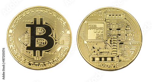 Foto bit coin sign golden metal isolated