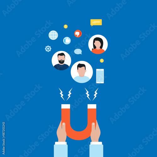  Target market concept, attracting customers, customer retention flat vector illustration design for web banners and apps